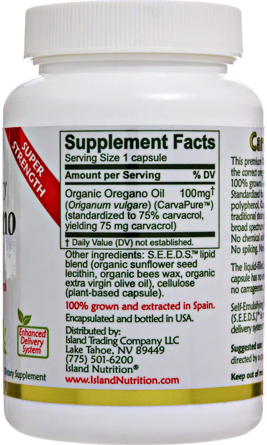 Island Nutrition oregano oil capsules emulsion close-up highlighting enhanced delivery