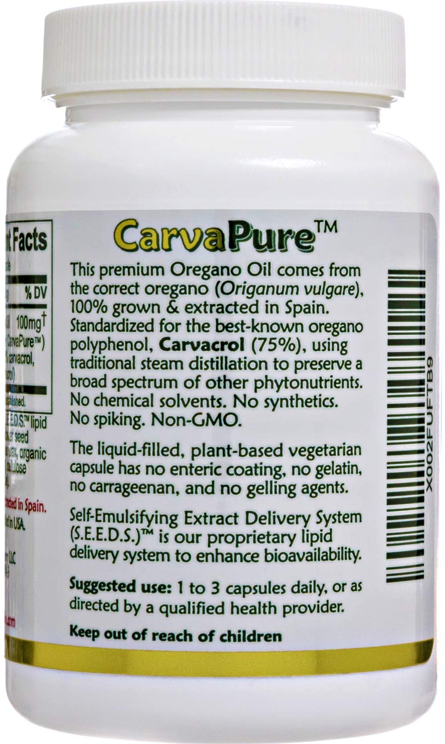 Island Nutrition oregano oil capsules Spain-grown source emphasizes quality and purity