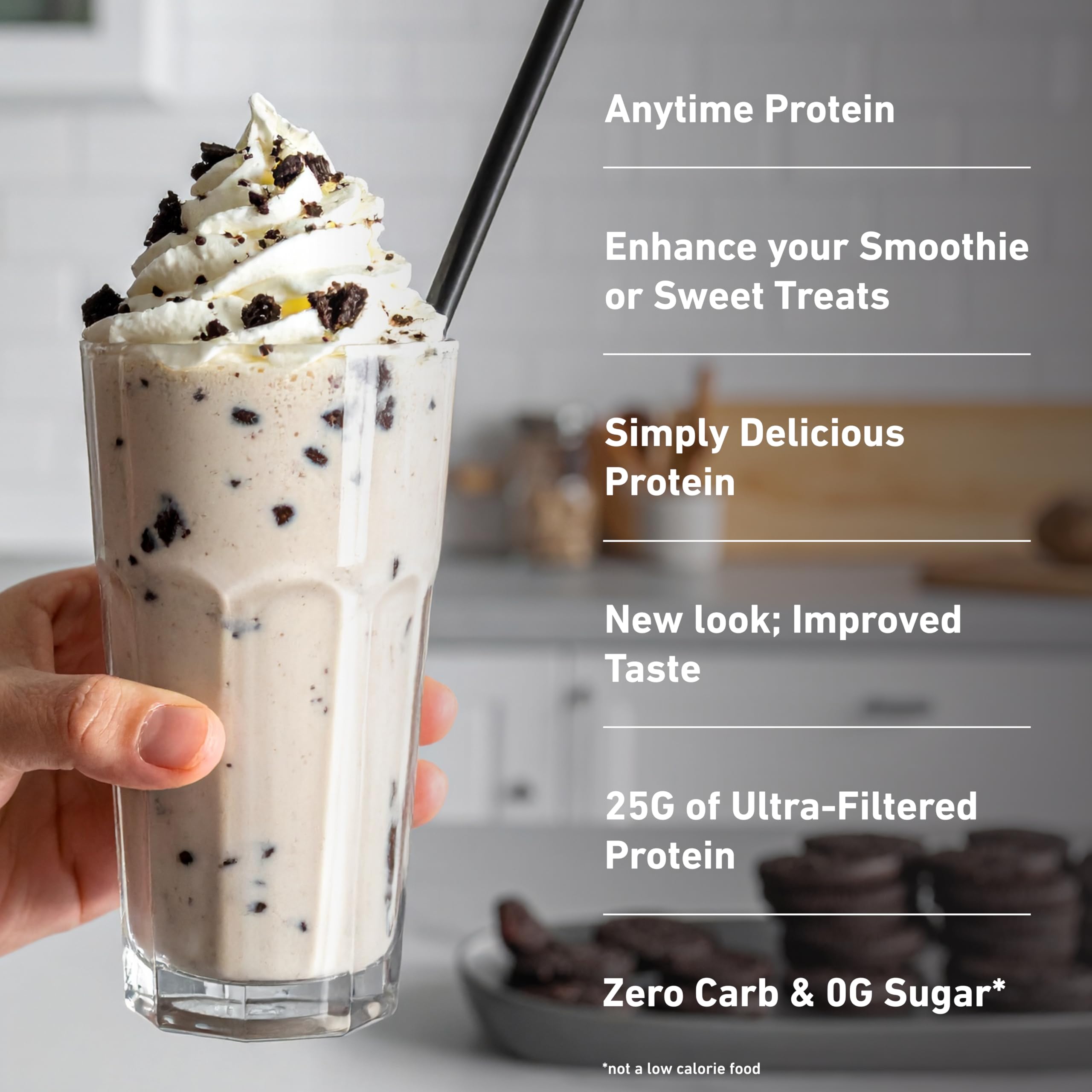 Isopure cookies & cream powder being mixed in a shaker for a quick smoothie