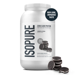 Isopure Cookies & Cream whey isolate powder scoop measures 25g protein per serving