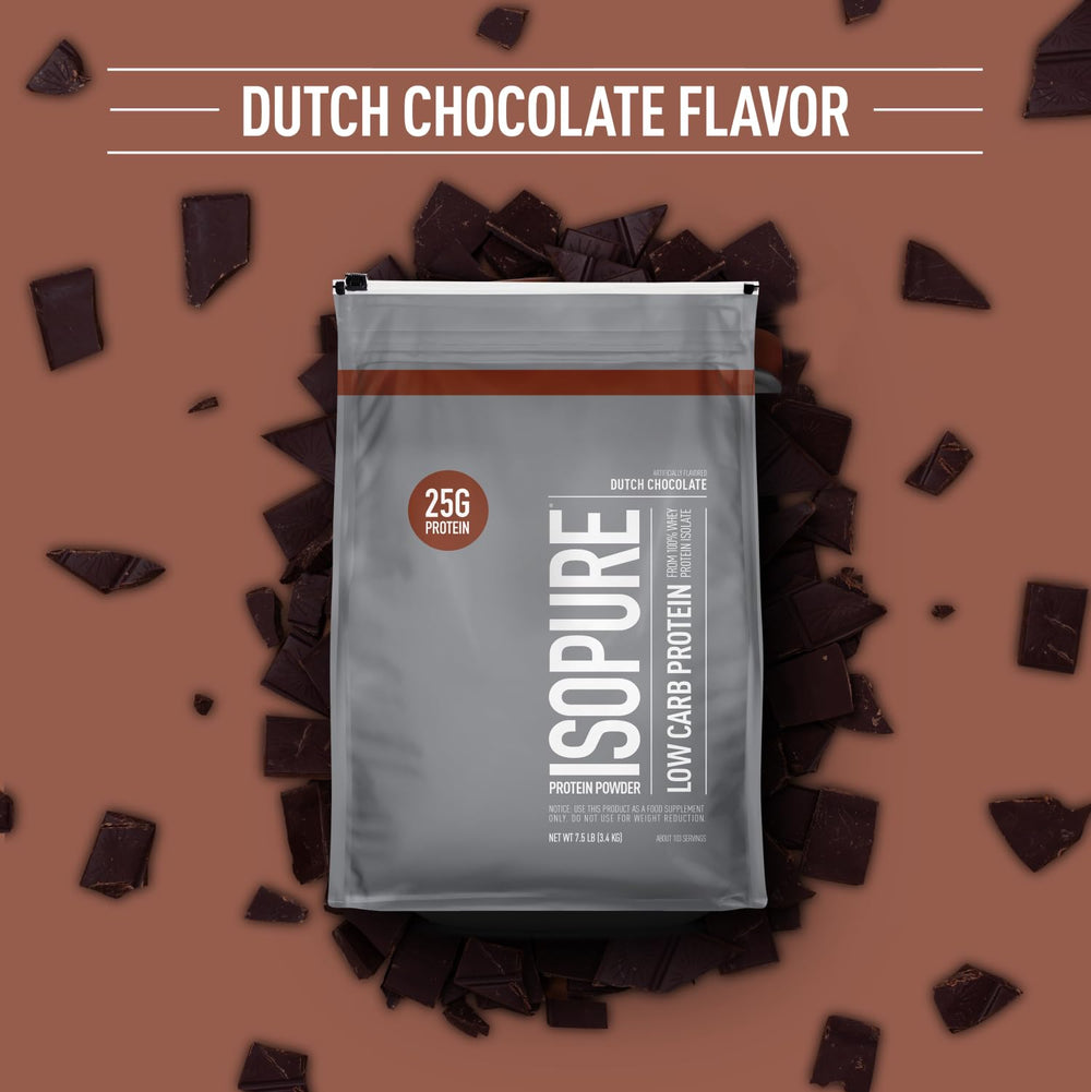 Isopure Dutch Chocolate whey isolate shake glass prepared for a quick post-workout boost.
