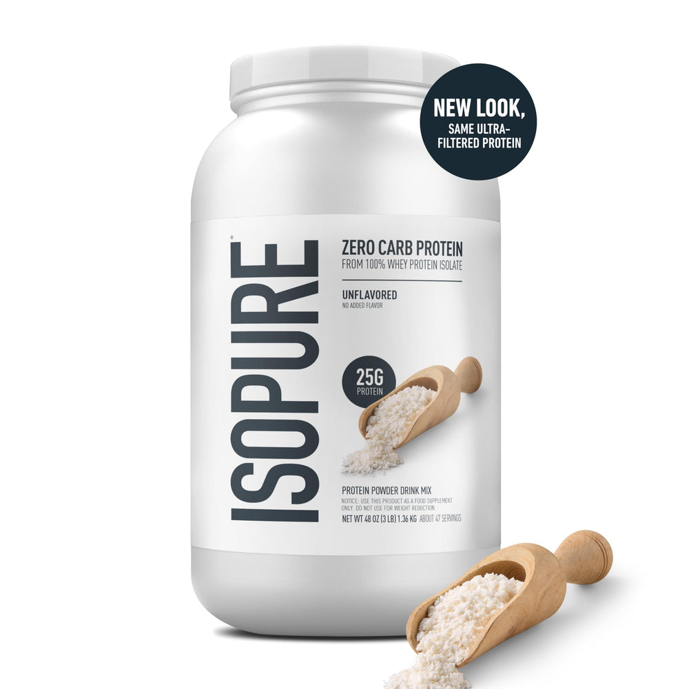 Isopure whey isolate ingredient list highlights clean, no added flavors/colors.