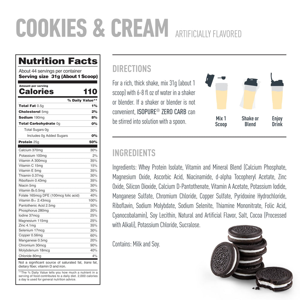 Isopure keto-friendly whey protein powder added to a shaker for a boost