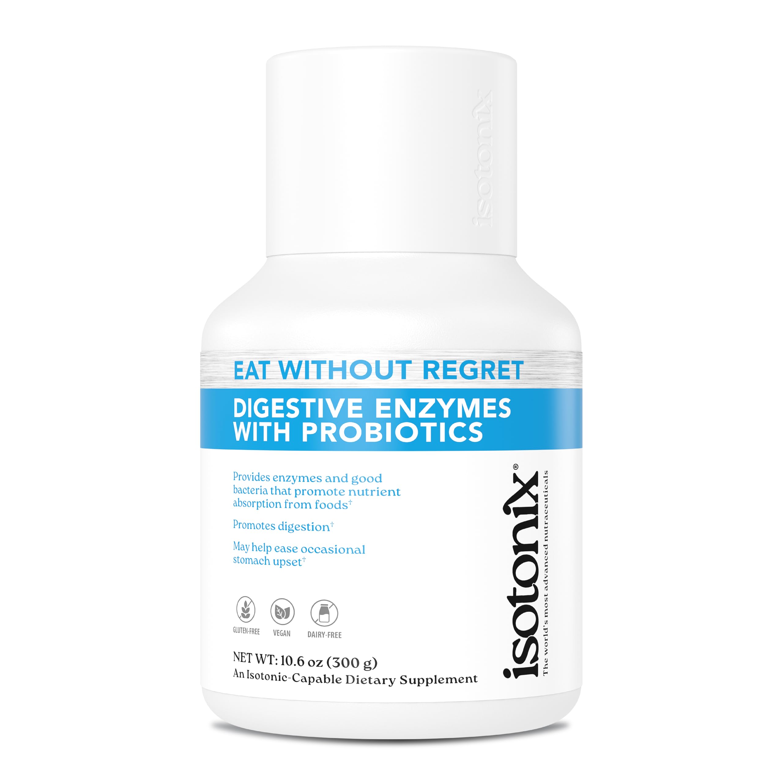 Isotonix Digestive Enzymes bottle shown, supporting nutrient absorption.