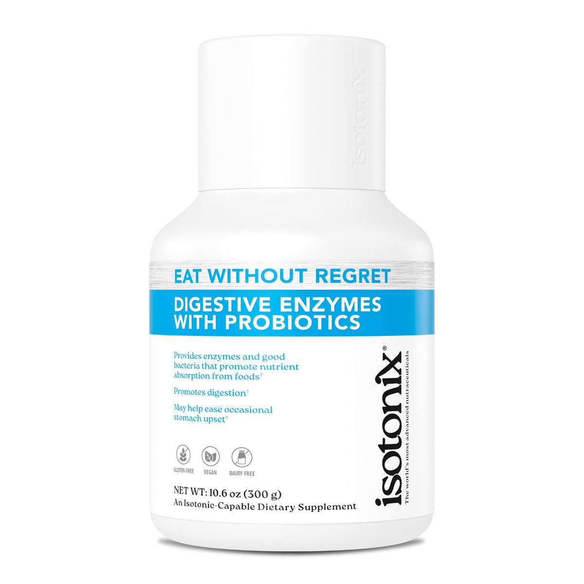 Isotonix Digestive Enzymes bottle shown, supporting nutrient absorption.