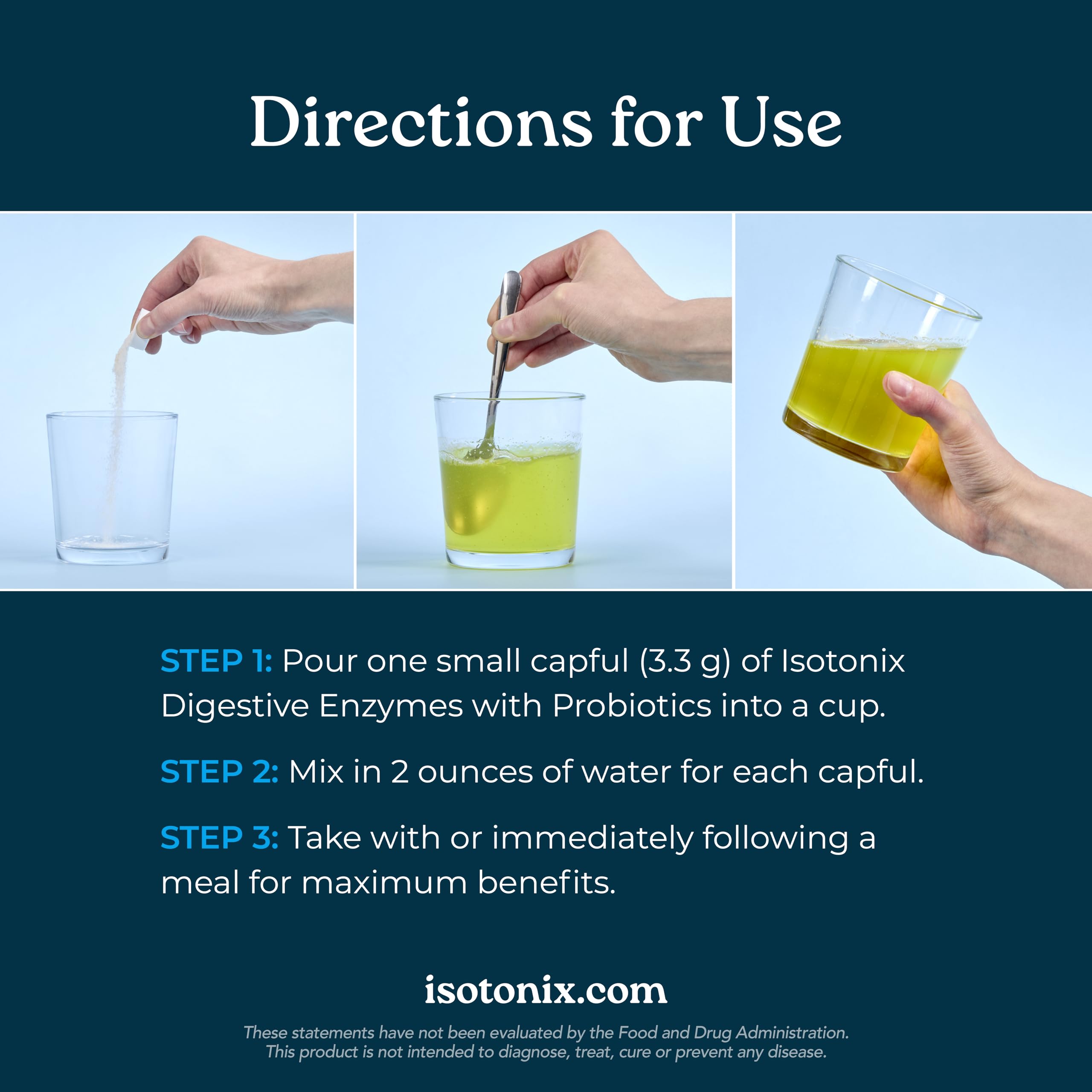 Isotonix Digestive Enzymes measuring-scoop emphasizes easy, consistent dosing with meals.