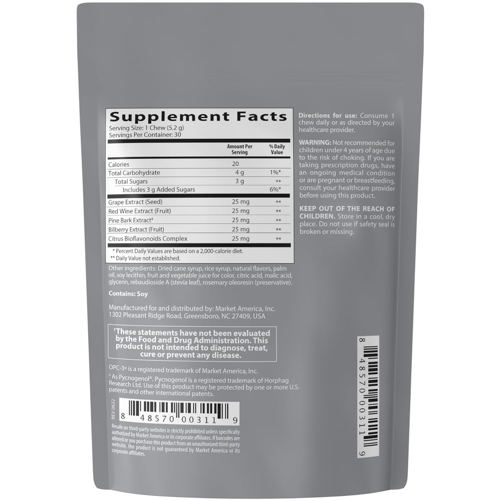 Isotonix OPC-3 antioxidant chews grape seed blend highlights natural flavonoids for vascular wellness