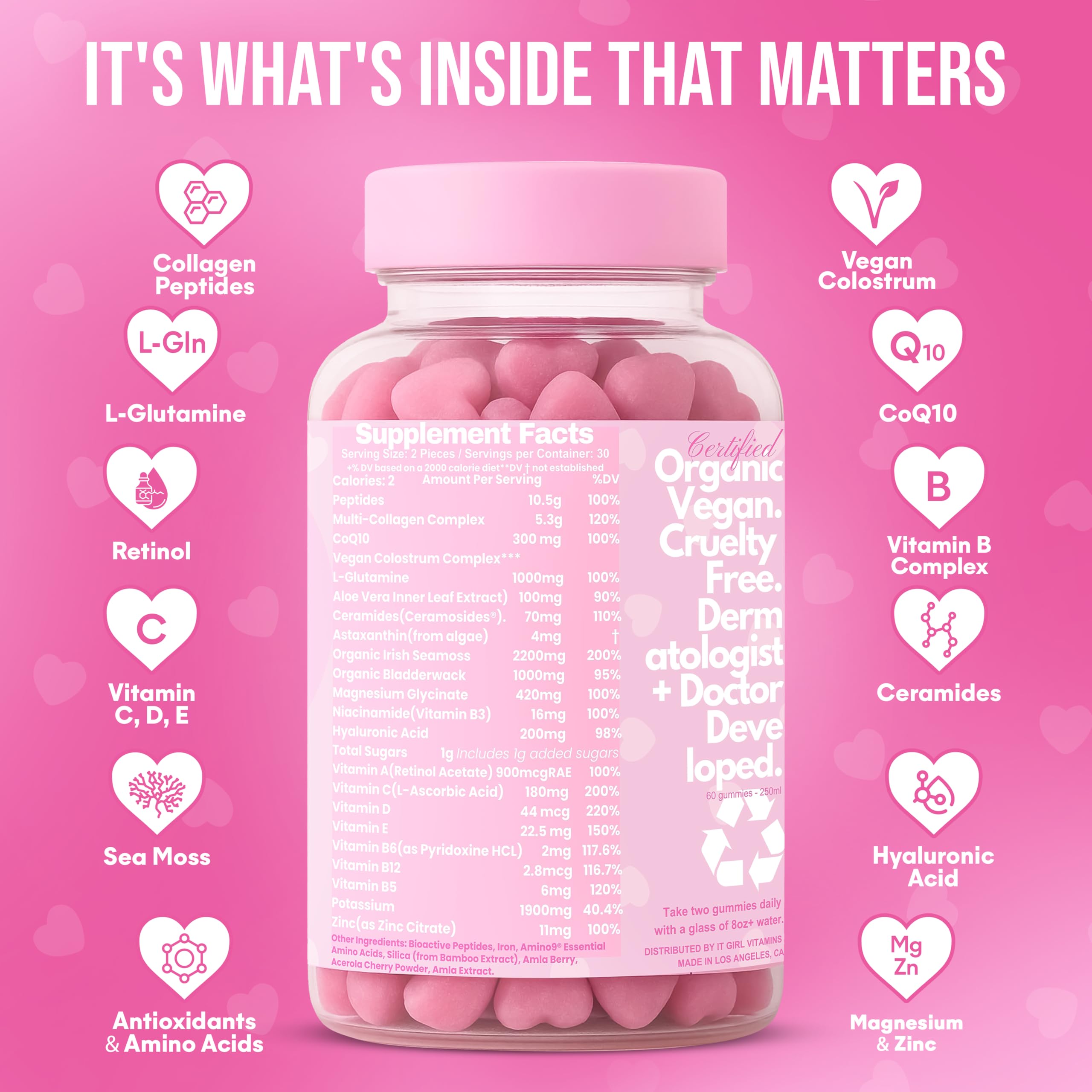 It Girl Vitamins Skin Gummies packaging flatlay highlights premium nutrients