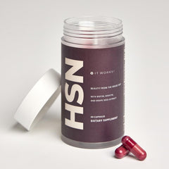 It Works! HSN bottle label close-up shows keratin biotin for healthier skin