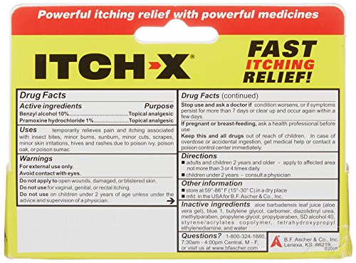 Itch-x bottle front view highlights product design.