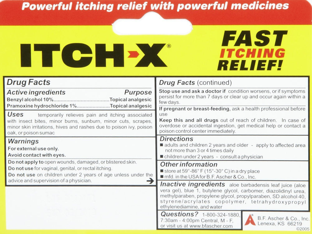 Itch-x label detail includes dermatologist-recommended note.