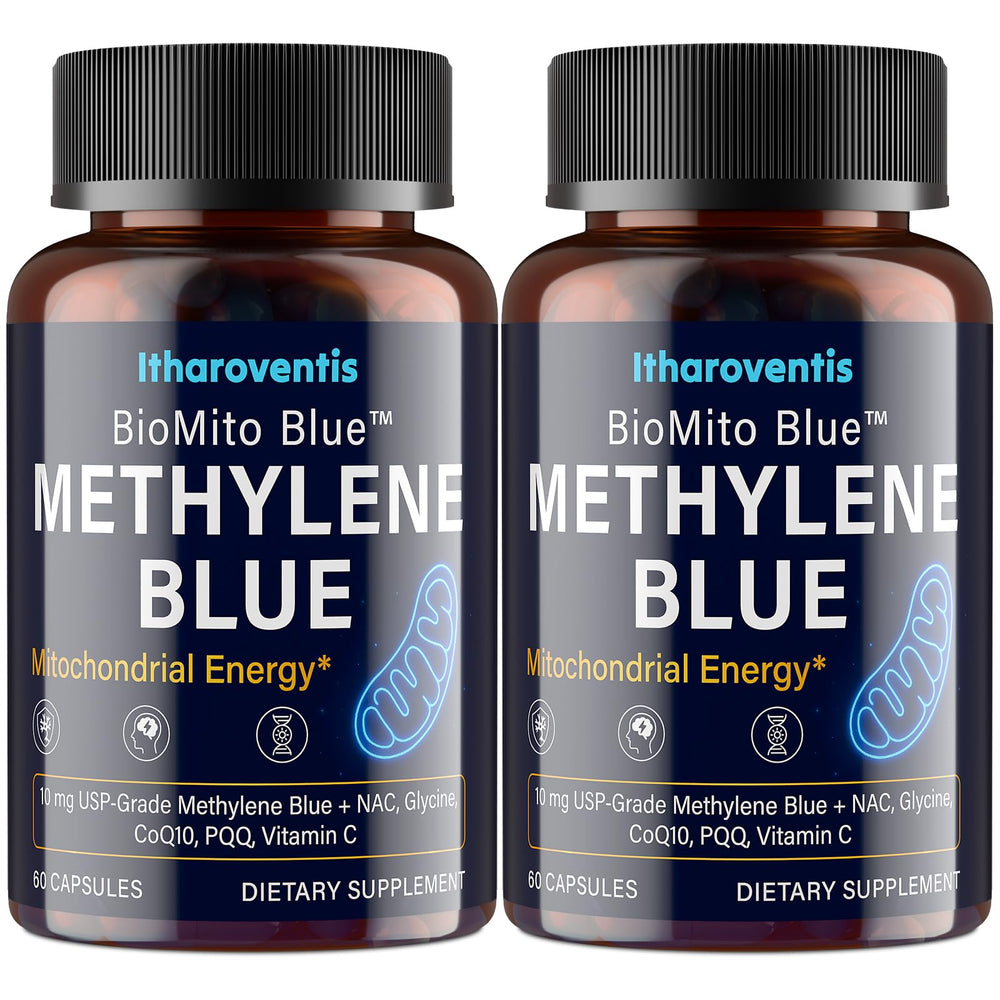 Itharoventis Methylene Blue capsules bottle front showing quality and daily focus support