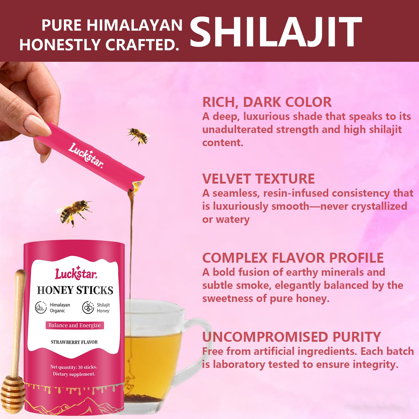 Itiban Shilajit Honey Stick pouring into tea to boost energy.