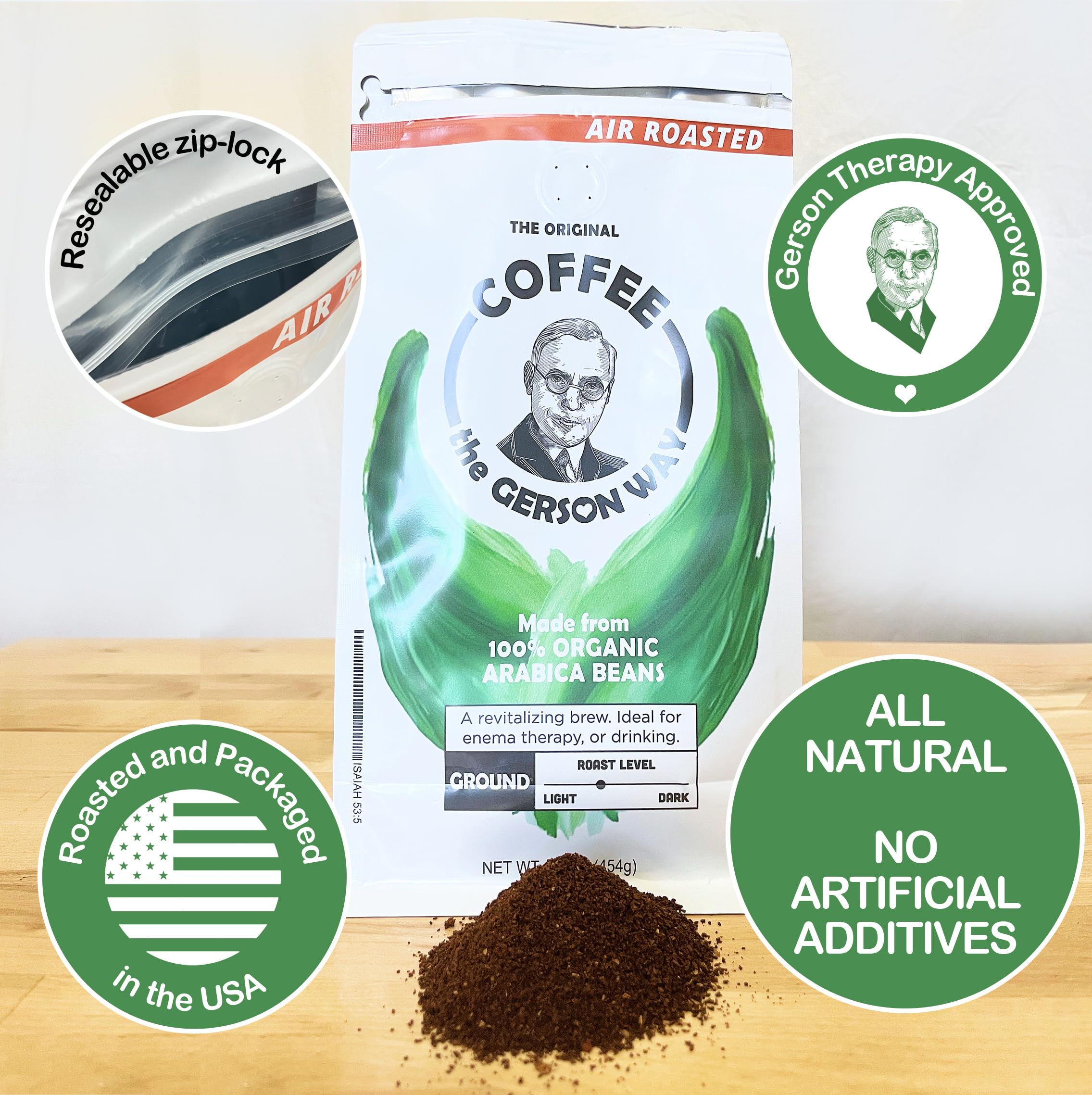 IT'S GERSON GOOD Coffee The Gerson Way brewed coffee in a cup suggests a smooth, drinkable experience