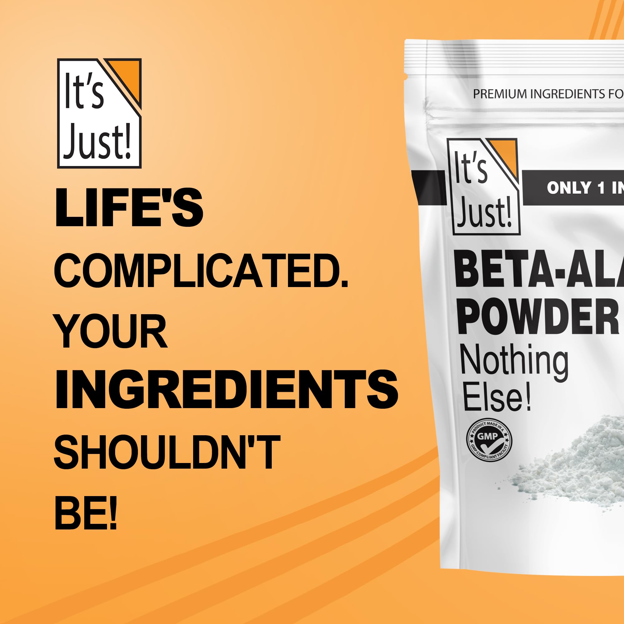 It's Just! Beta-Alanine Powder made in USA underscores GMP-compliant production.