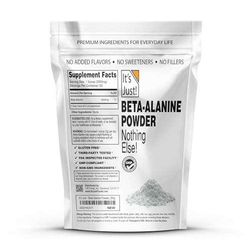 It's Just! Beta-Alanine Powder serving scoop highlights 3,000 mg per serving for endurance support.