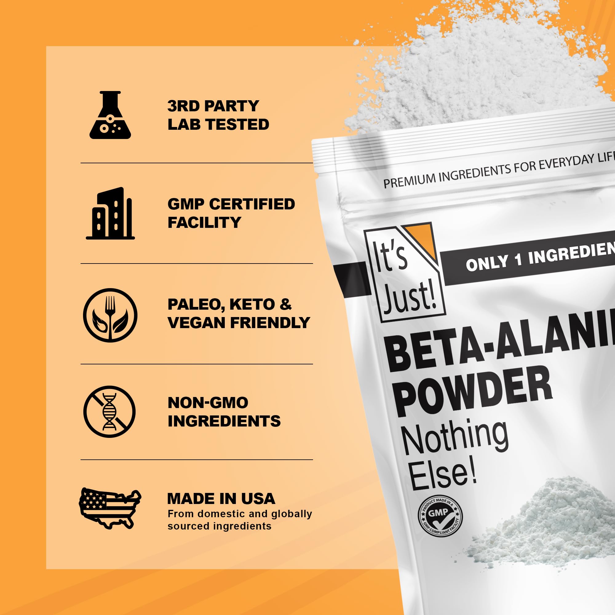 It's Just! Beta-Alanine Powder unflavored image shows a pure pre-workout option.