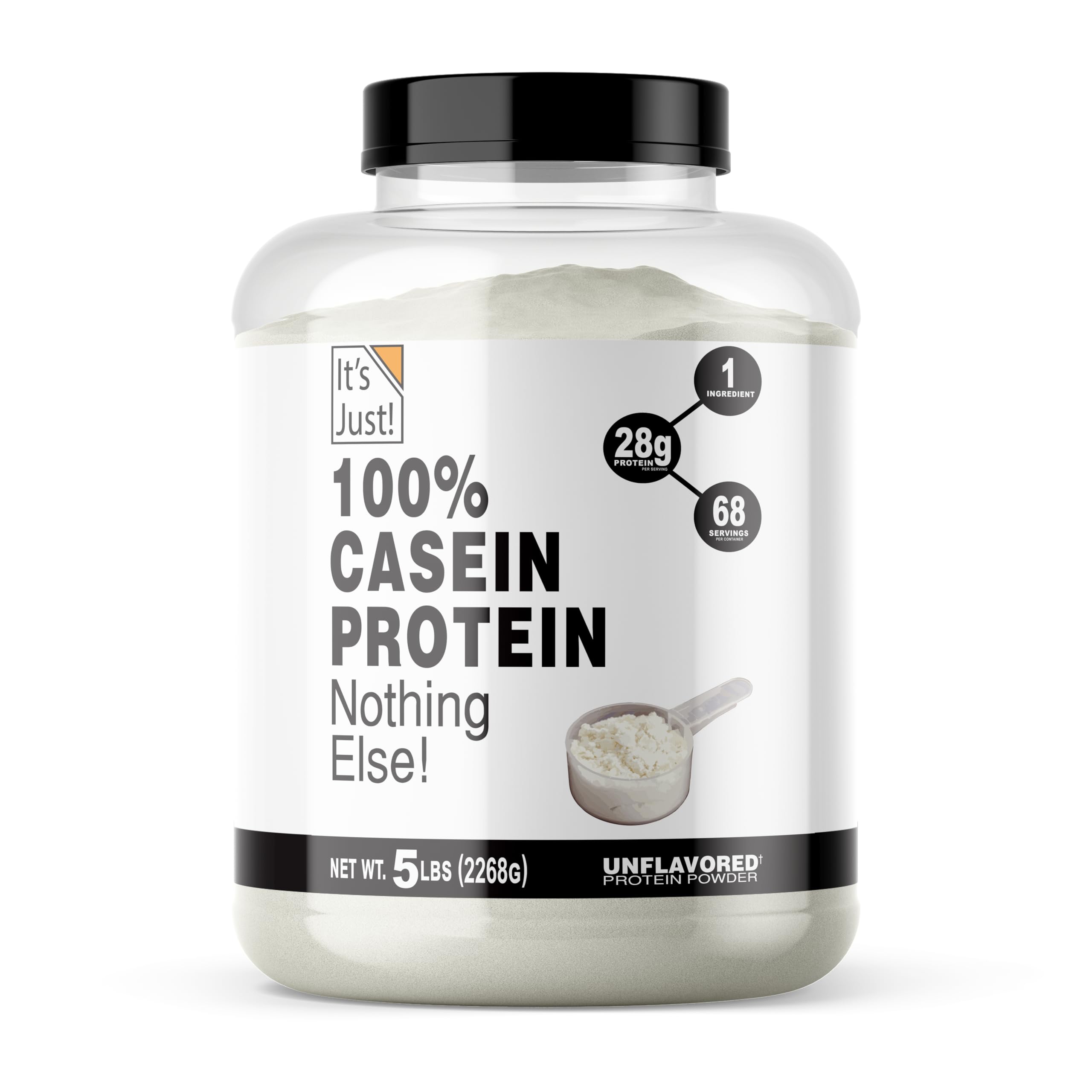 It's Just! casein protein bottle shows high-quality powder for post-workout recovery.