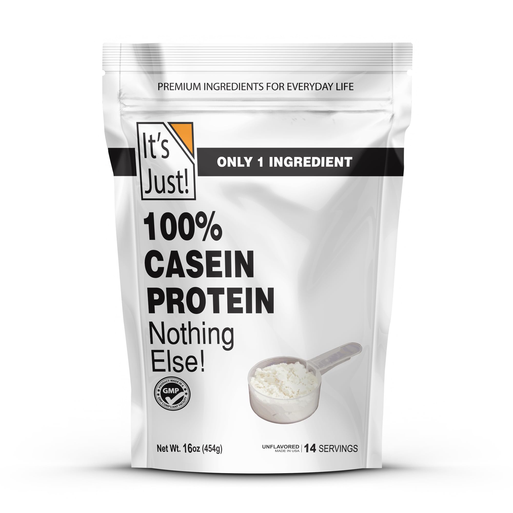 It's Just! casein protein bottle — slow-release protein for steady night-time nutrition.