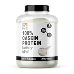 It's Just! casein protein bottle shows high-quality powder for post-workout recovery.