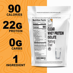 Its Just! Clear Whey Isolate powder poured into a glass for a clear shake.