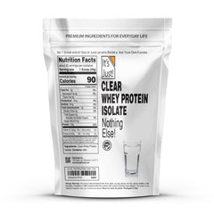 Its Just! Clear Whey Isolate scoop beside powder highlights easy measurement.