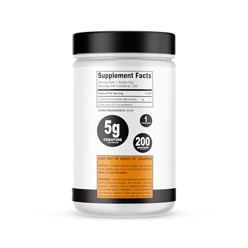 It's Just! creatine powder jar label highlights 1kg size and purity.