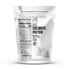 It's Just! egg white powder bag highlights unflavored protein for keto baking