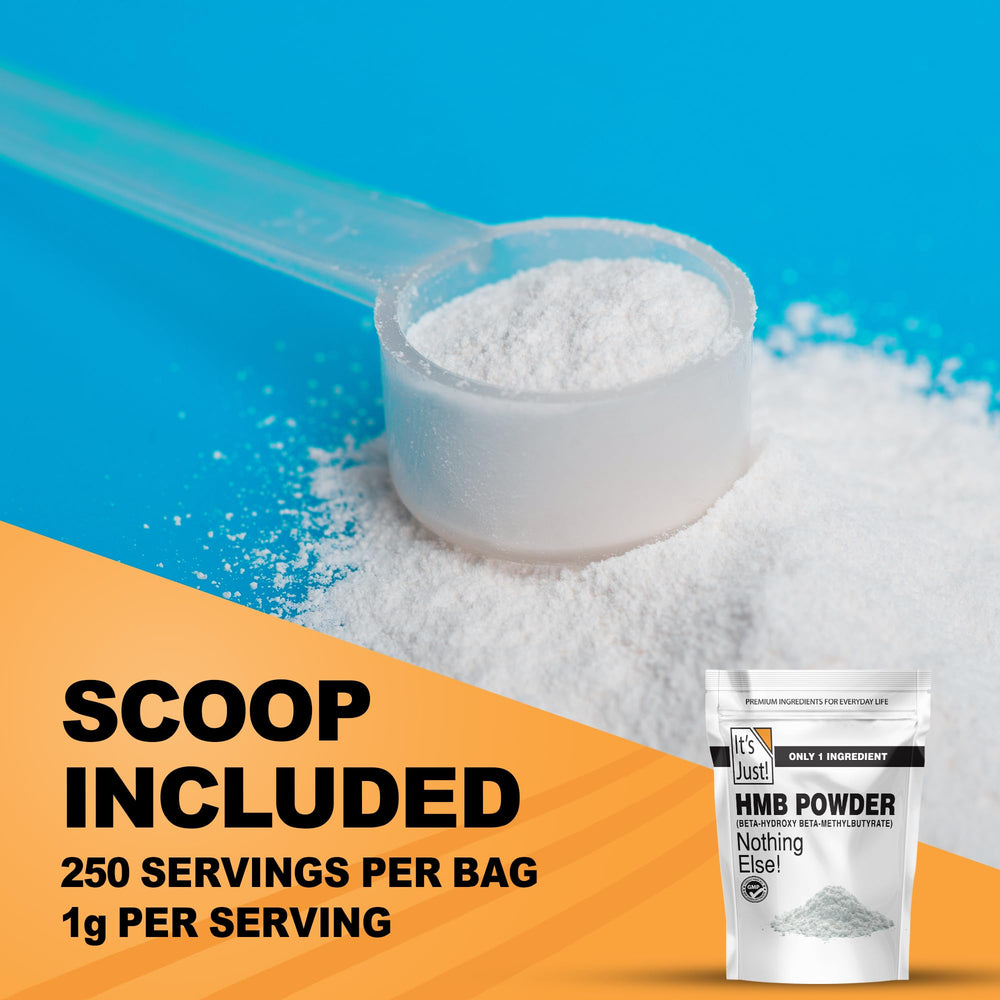 It's Just! HMB powder dispensed into shaker for quick workouts