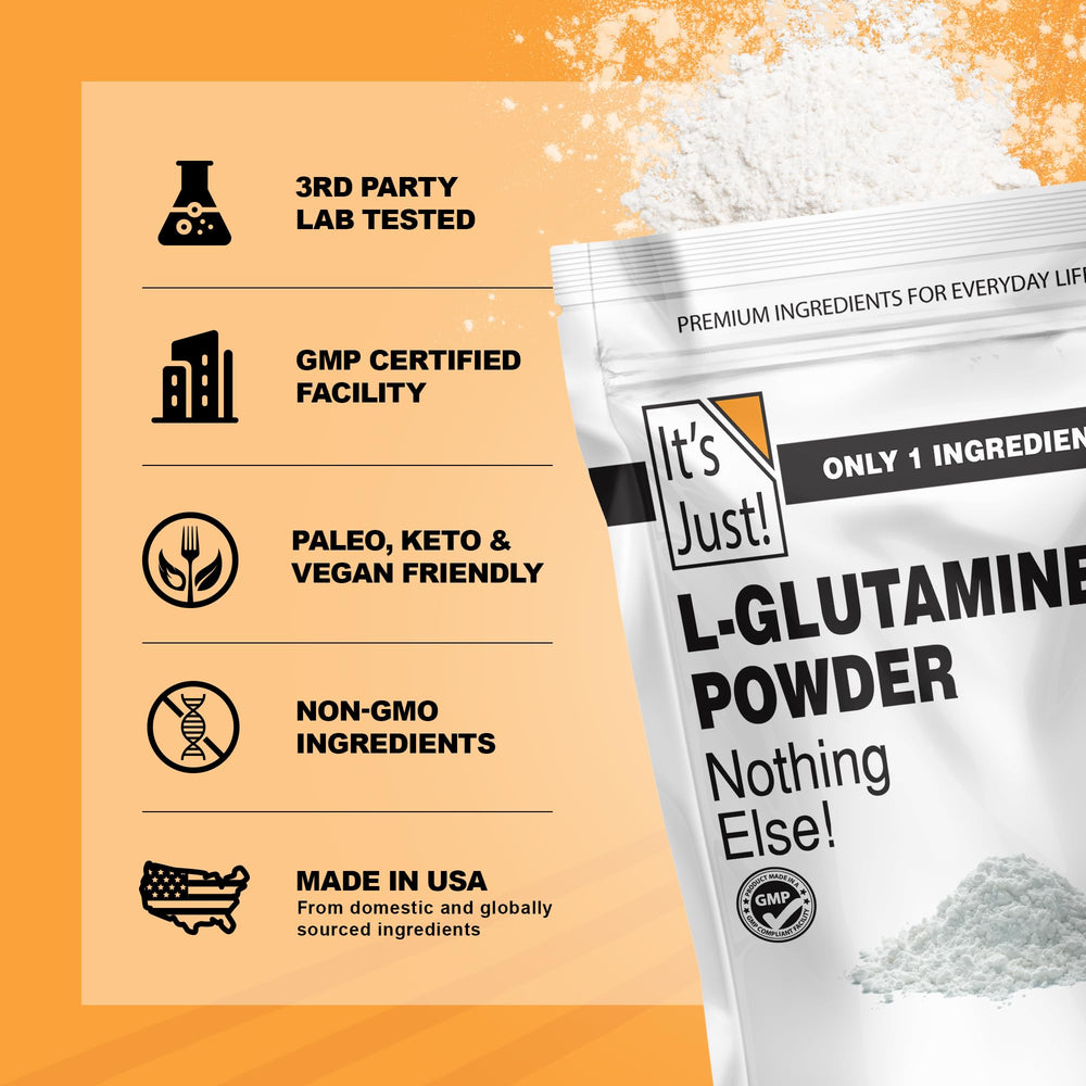 It's Just! L-Glutamine 5000mg serving shown on scoop