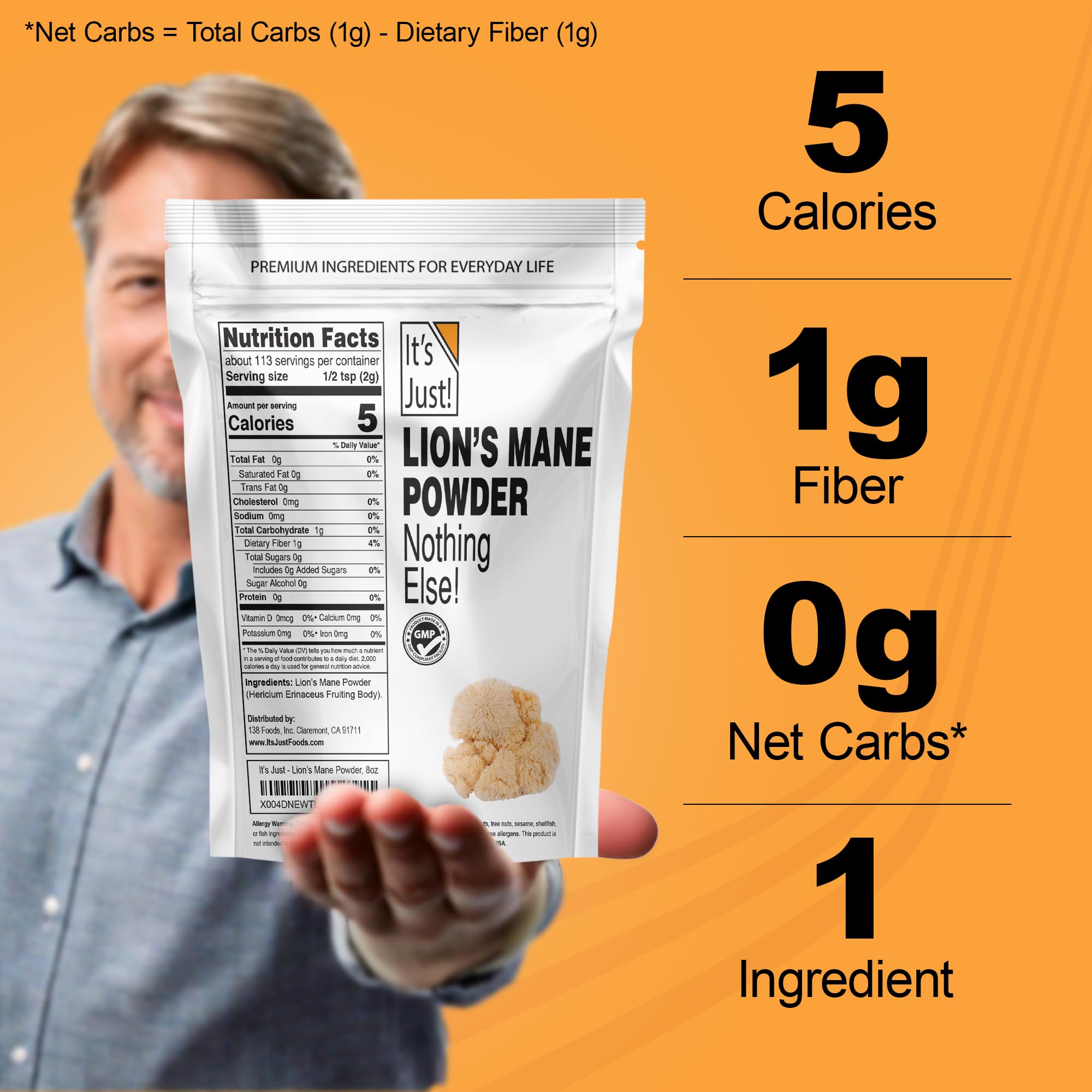 It's Just! Lion's Mane powder sprinkled into batter for a gentle boost.