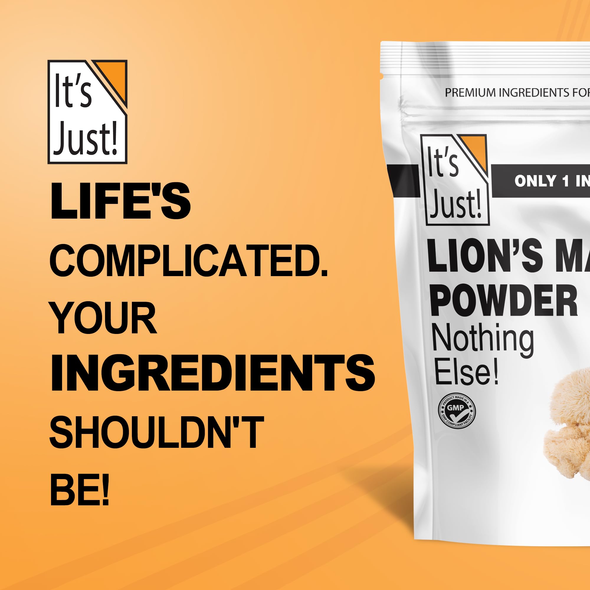 It's Just! Lion's Mane powder in cup offers a quick mood lift.