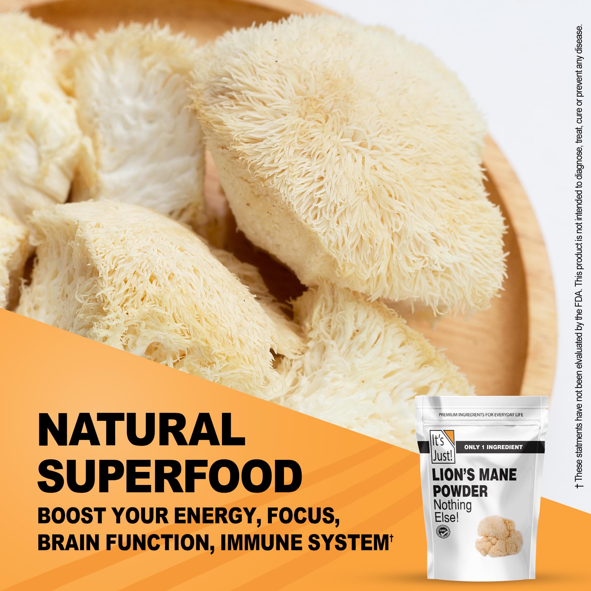 It's Just! Lion's Mane powder stirred into smoothie for natural energy.