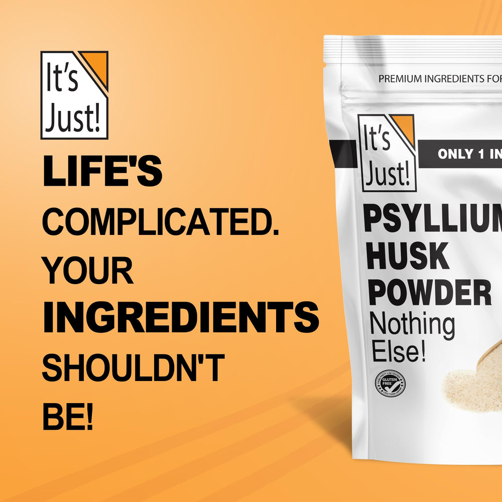 It's Just! psyllium husk powder box indicating 10oz packaging and freshness