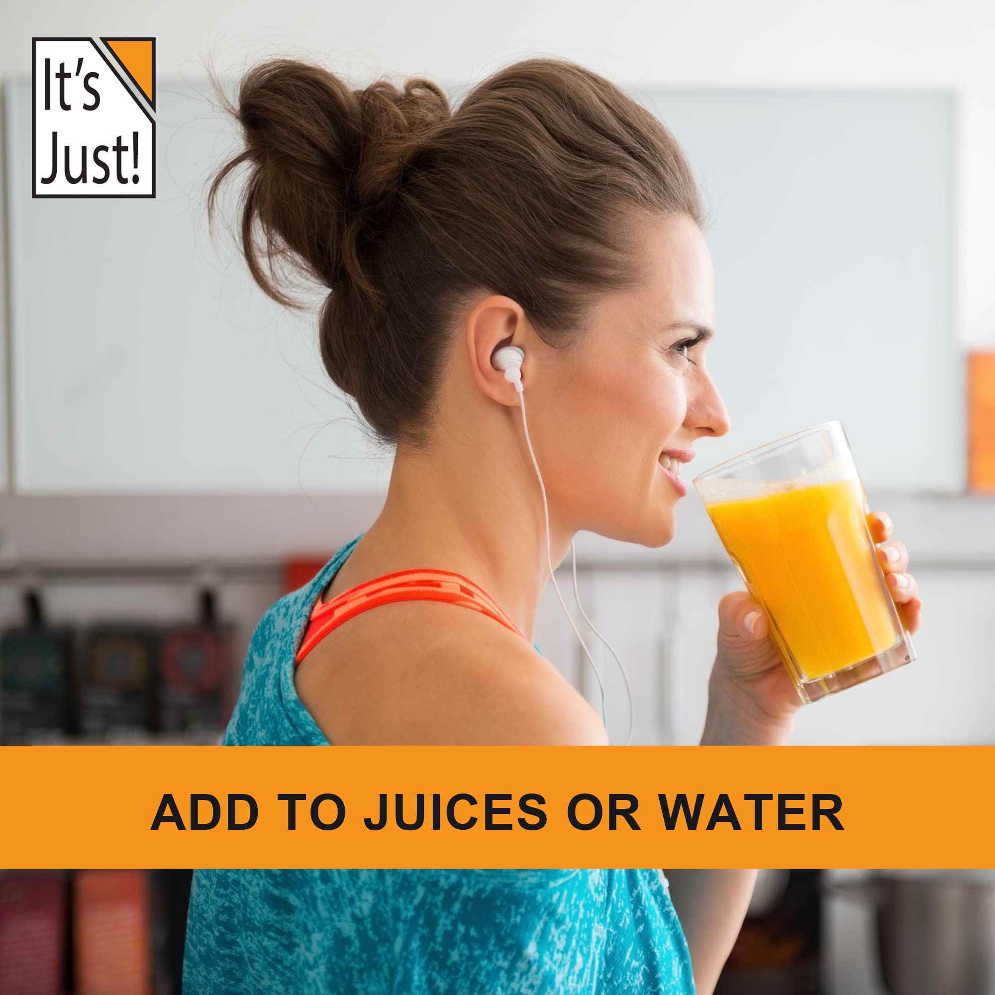 It's Just! Vitamin C Powder being poured into liquid for easy blending