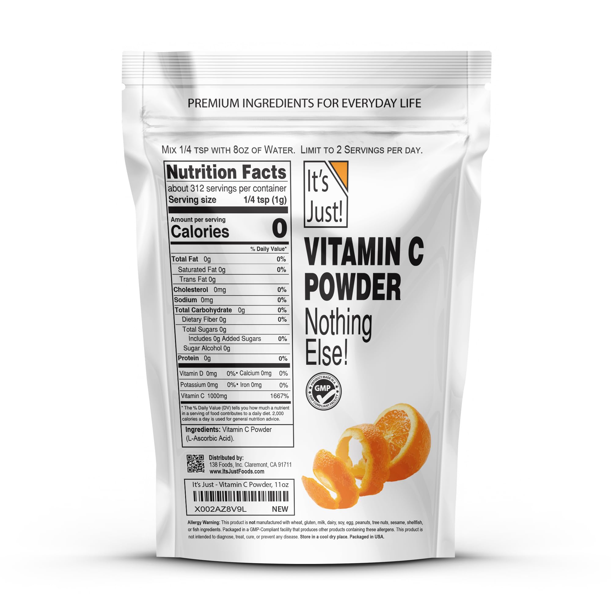 It's Just! Vitamin C Powder scoop measures precise daily dosages