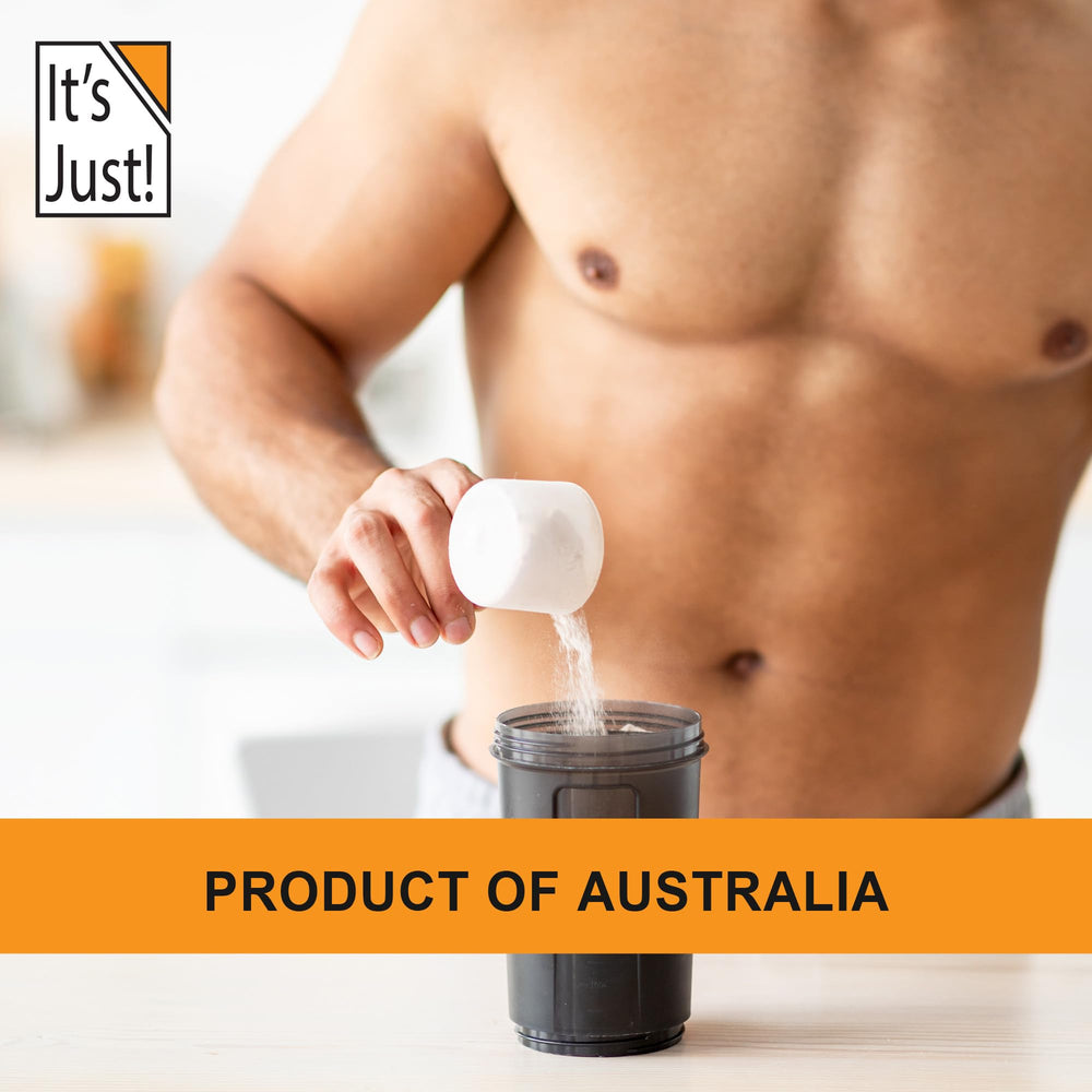 Its Just! whey concentrate label close-up with clean ingredients.