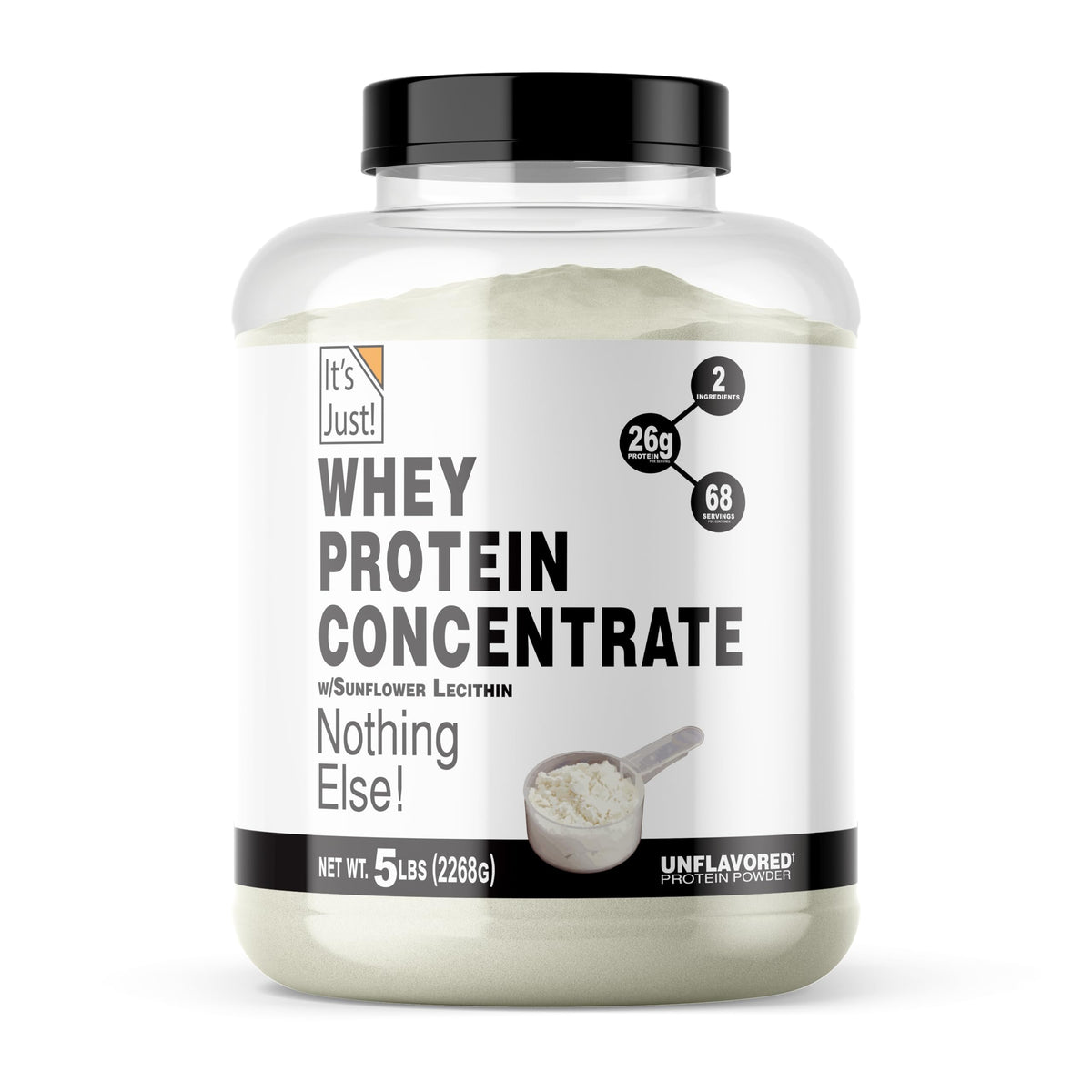 It's Just! WPC-80 unflavored bottle closeup, highlighting pure protein for everyday shakes