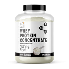 It's Just! WPC-80 unflavored bottle closeup, highlighting pure protein for everyday shakes