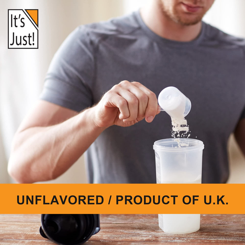 It's Just! Whey Isolate grass-fed cows tag underscores natural sourcing and purity.