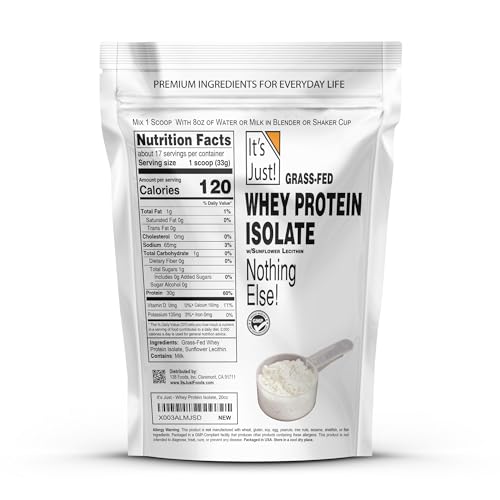 It's Just! Whey Isolate ingredients label showcases clean, lactose-friendly protein for recovery.