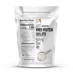 It's Just! Whey Isolate ingredients label showcases clean, lactose-friendly protein for recovery.