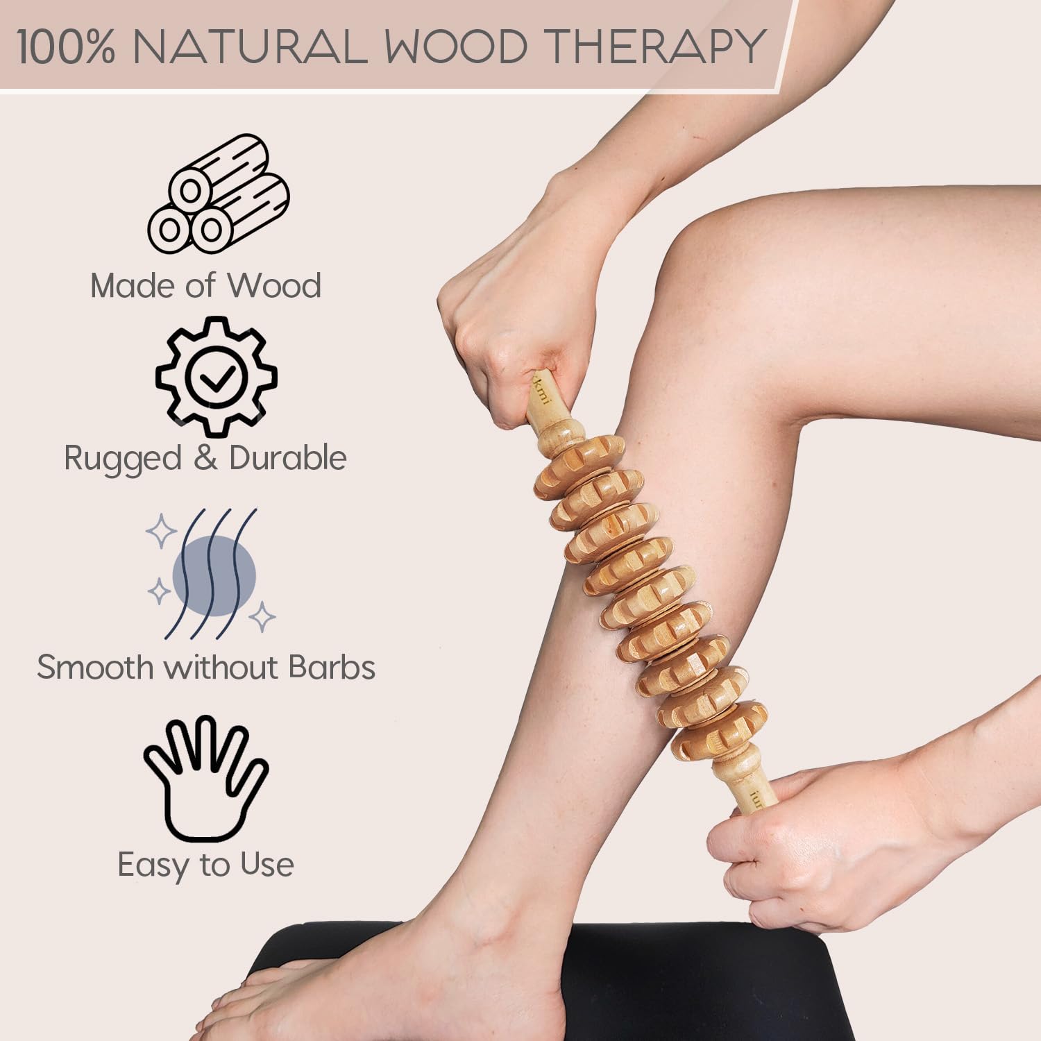 iunxkmi wood therapy roller stick back massage in use on muscles