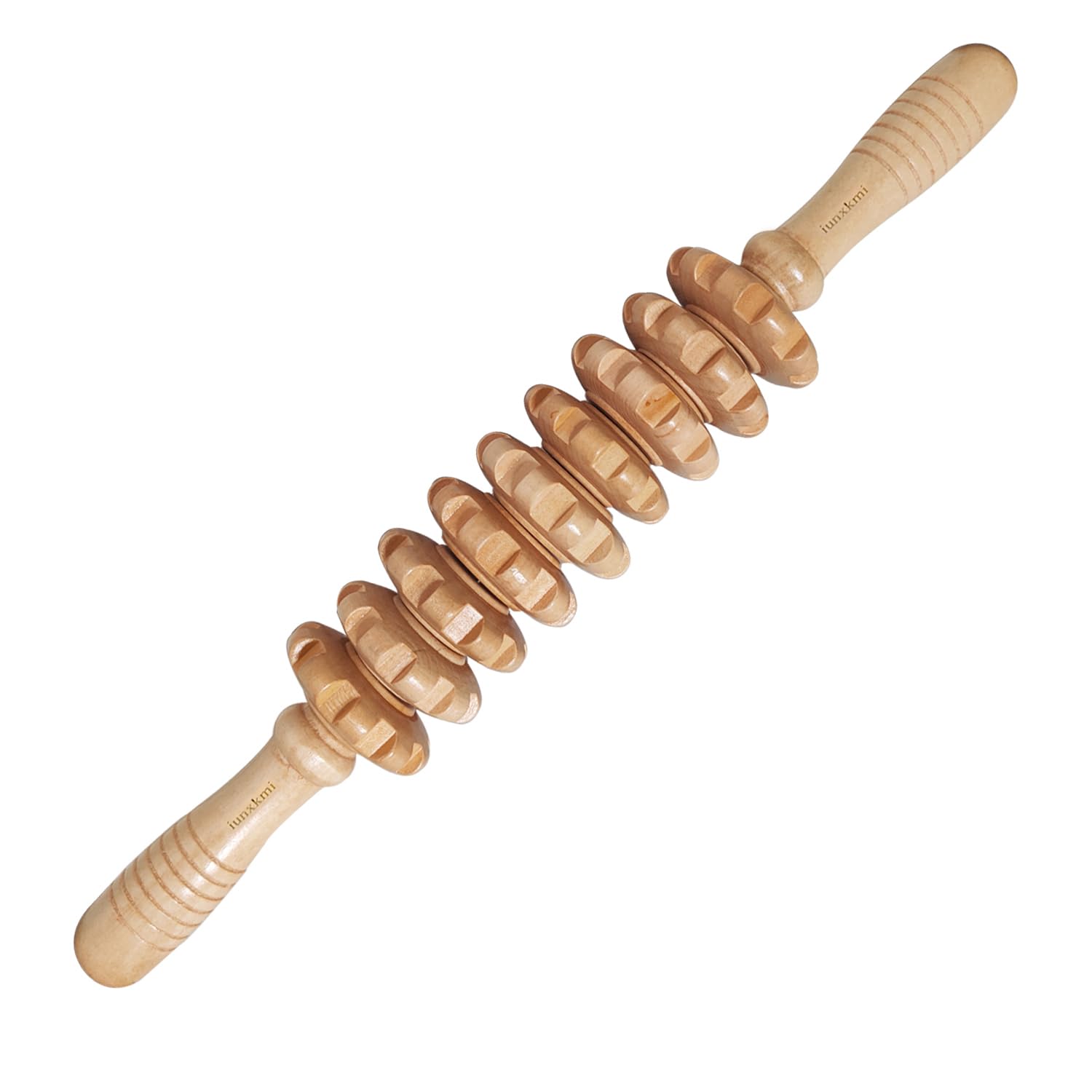 iunxkmi wood therapy roller stick closeup showing smooth surface for gentle massage