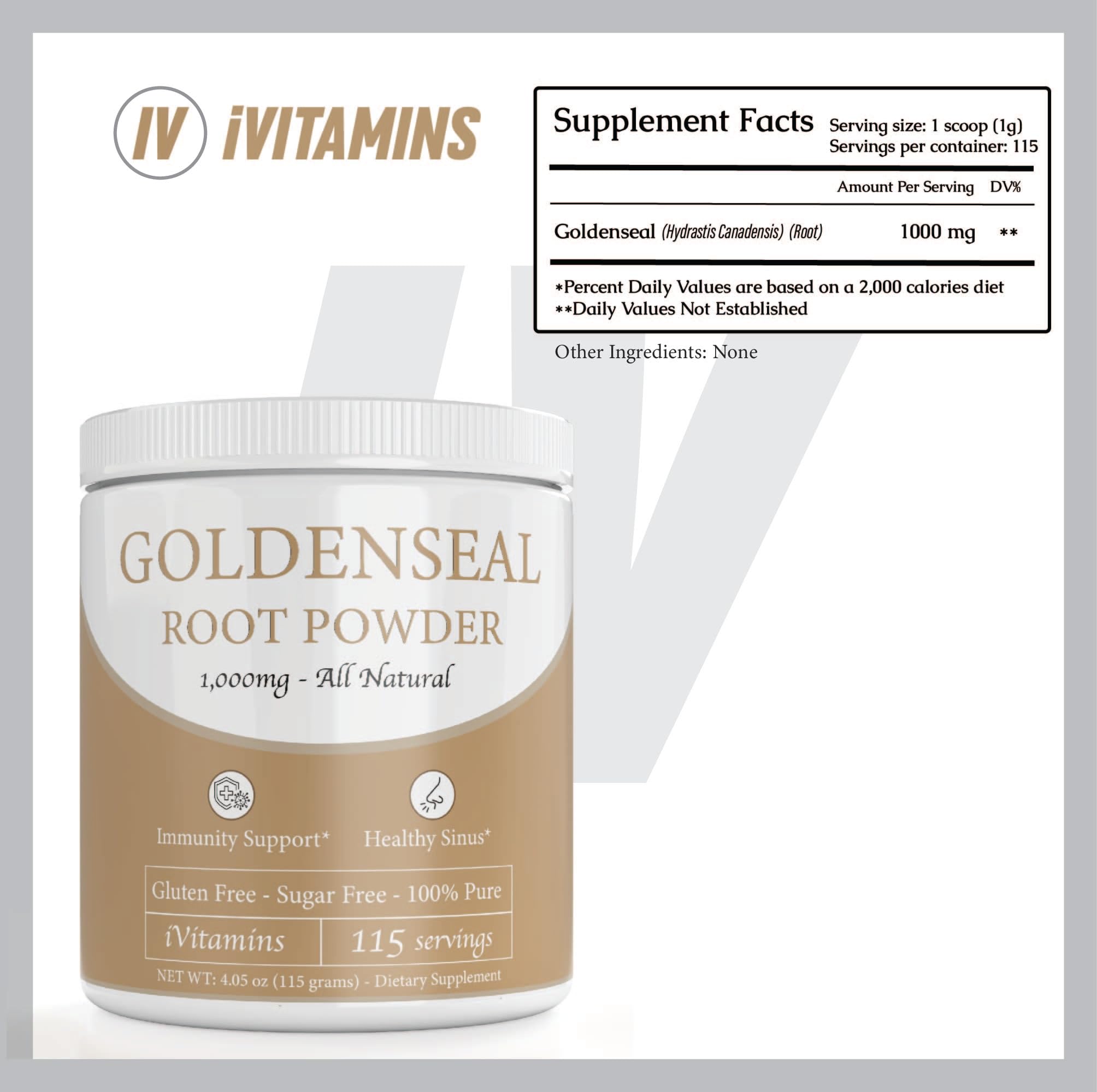 iVitamins Goldenseal Powder spoon ready for daily digestion support.