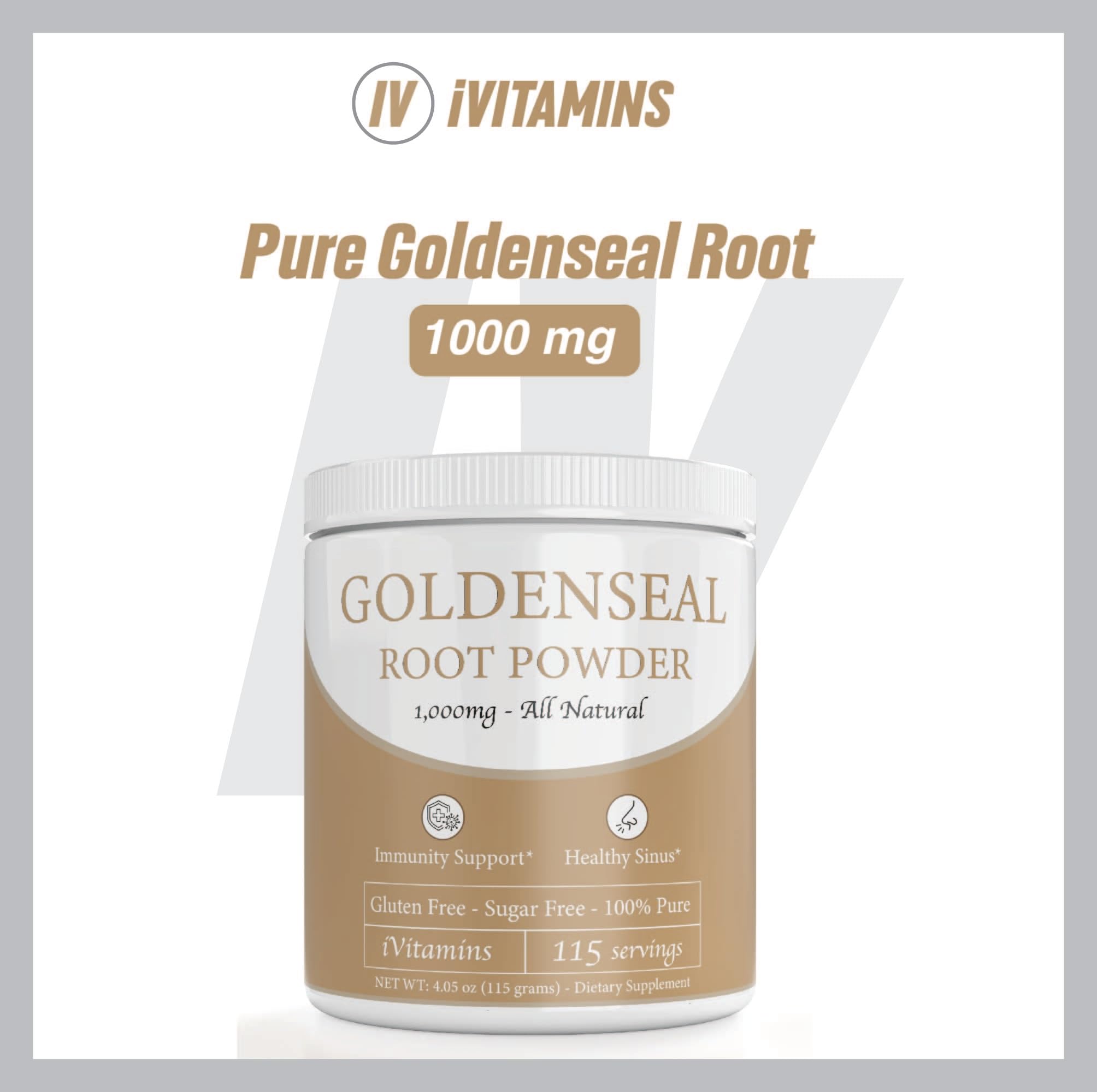 iVitamins Goldenseal Powder spoon beside glass for convenient use.