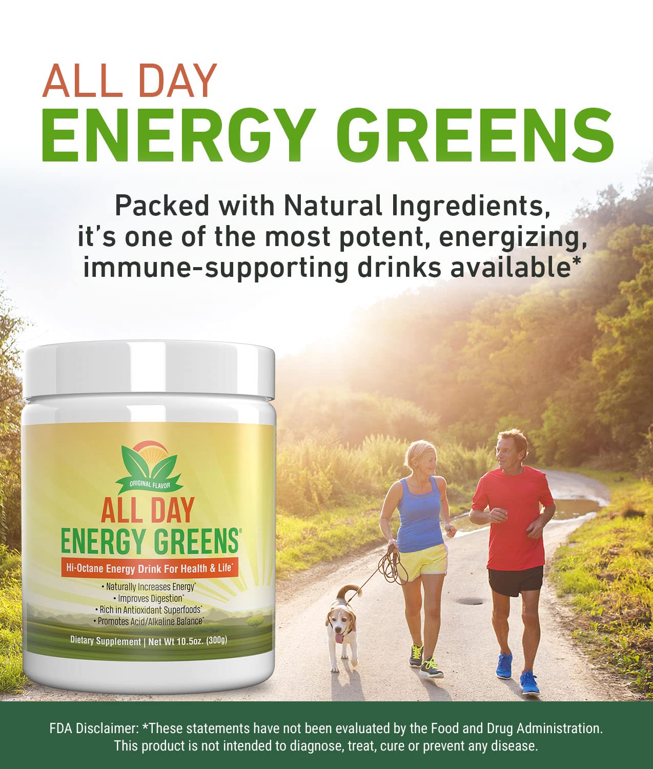 IVL All Day Energy Greens 30-day supply label on canister.