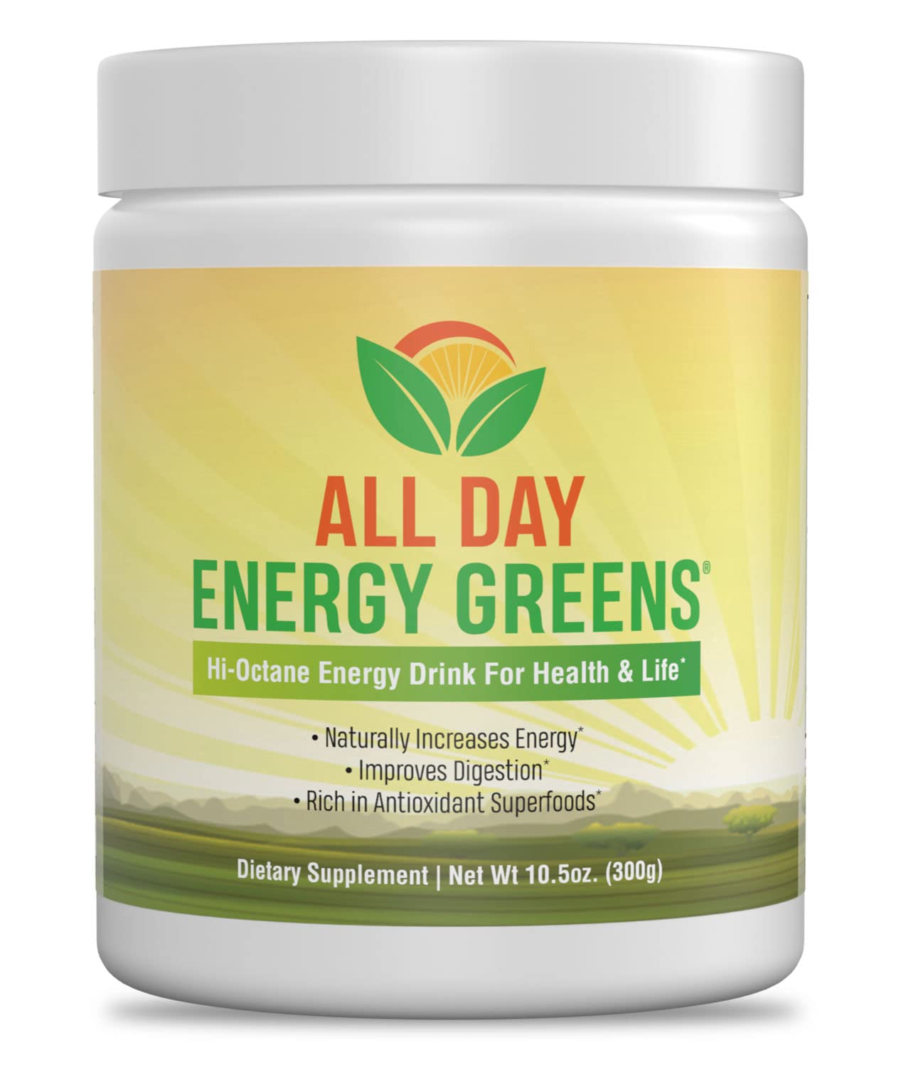 IVL All Day Energy Greens canister front view for convenient daily nutrition.