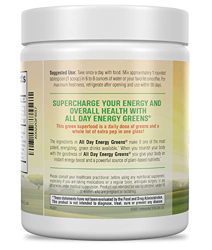 IVL All Day Energy Greens scoop with canister shows easy mixing.