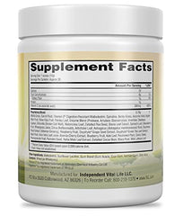 IVL All Day Energy Greens prepared drink in glass highlights quick energy.